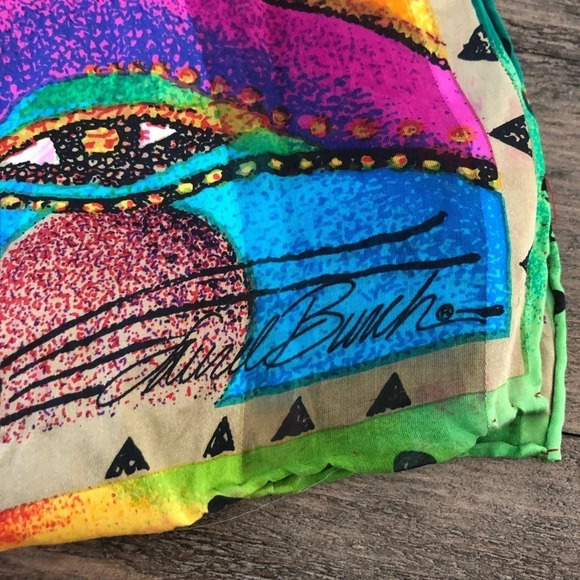 Laurel Burch Lightweight 100% Silk Scarf Cat Faces Rainbow Striped Hand Rolled - Picture 3 of 5